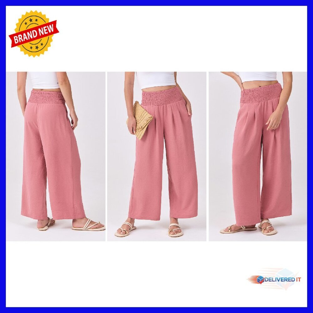 Wide Leg Palazzo Pants High Waisted Flowy Casual Trousers with Pockets - Picture 8 of 8